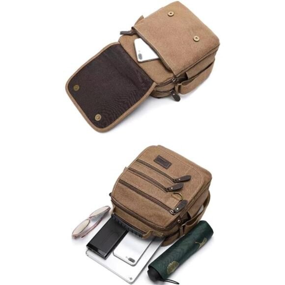 Mens Canvas Messenger Bag Small Crossbody Shoulder Bag Work Travel Laptop Bag - Picture 5 of 7